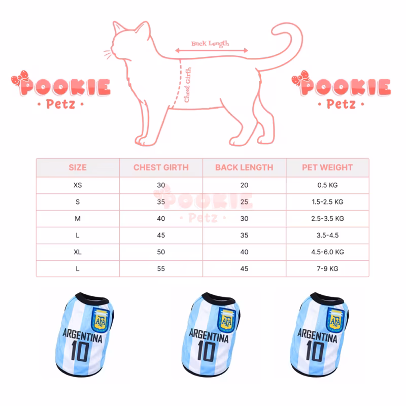 Argentina Pet Jersey Size Guide