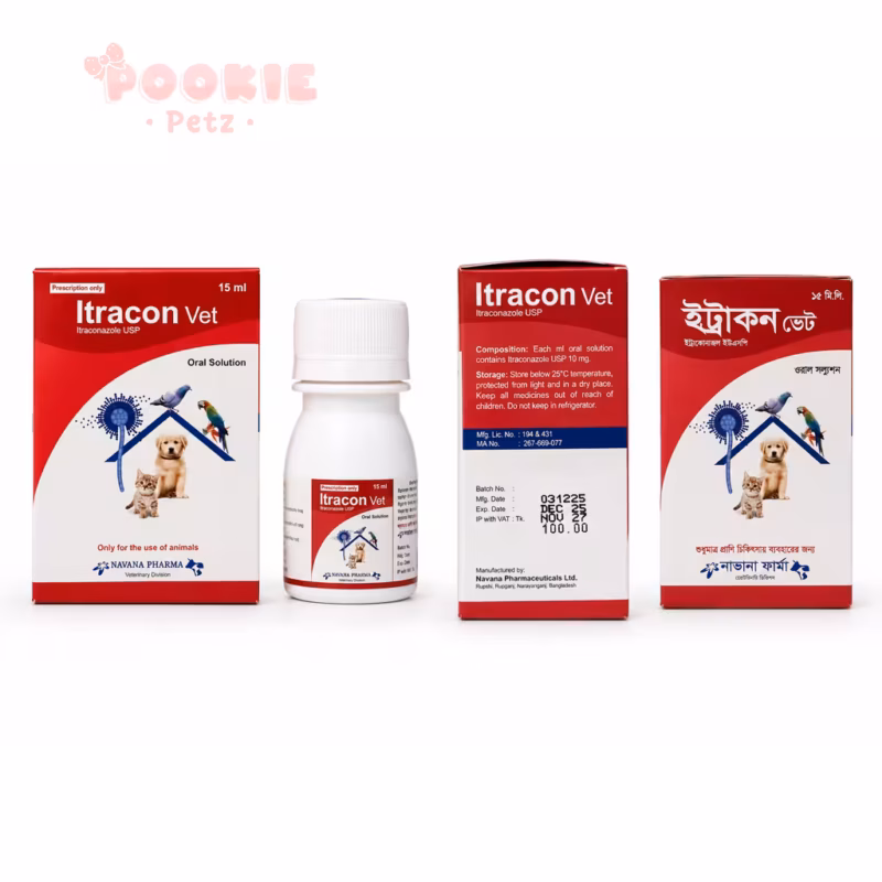 Itracon Vet 15ml oral solution box and bottle by Navana Pharma All Package